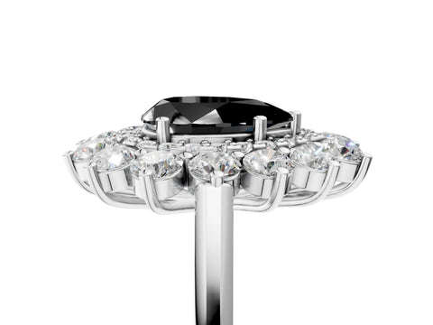 White gold Fancy Black Pear Cut Halo Cluster Diamond Ring with Pave Band and Four-Prong Setting_17
