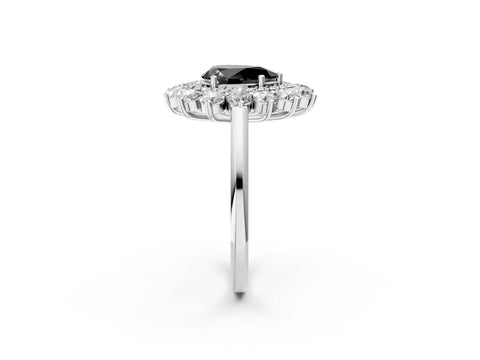 White gold Fancy Black Pear Cut Halo Cluster Diamond Ring with Pave Band and Four-Prong Setting_2