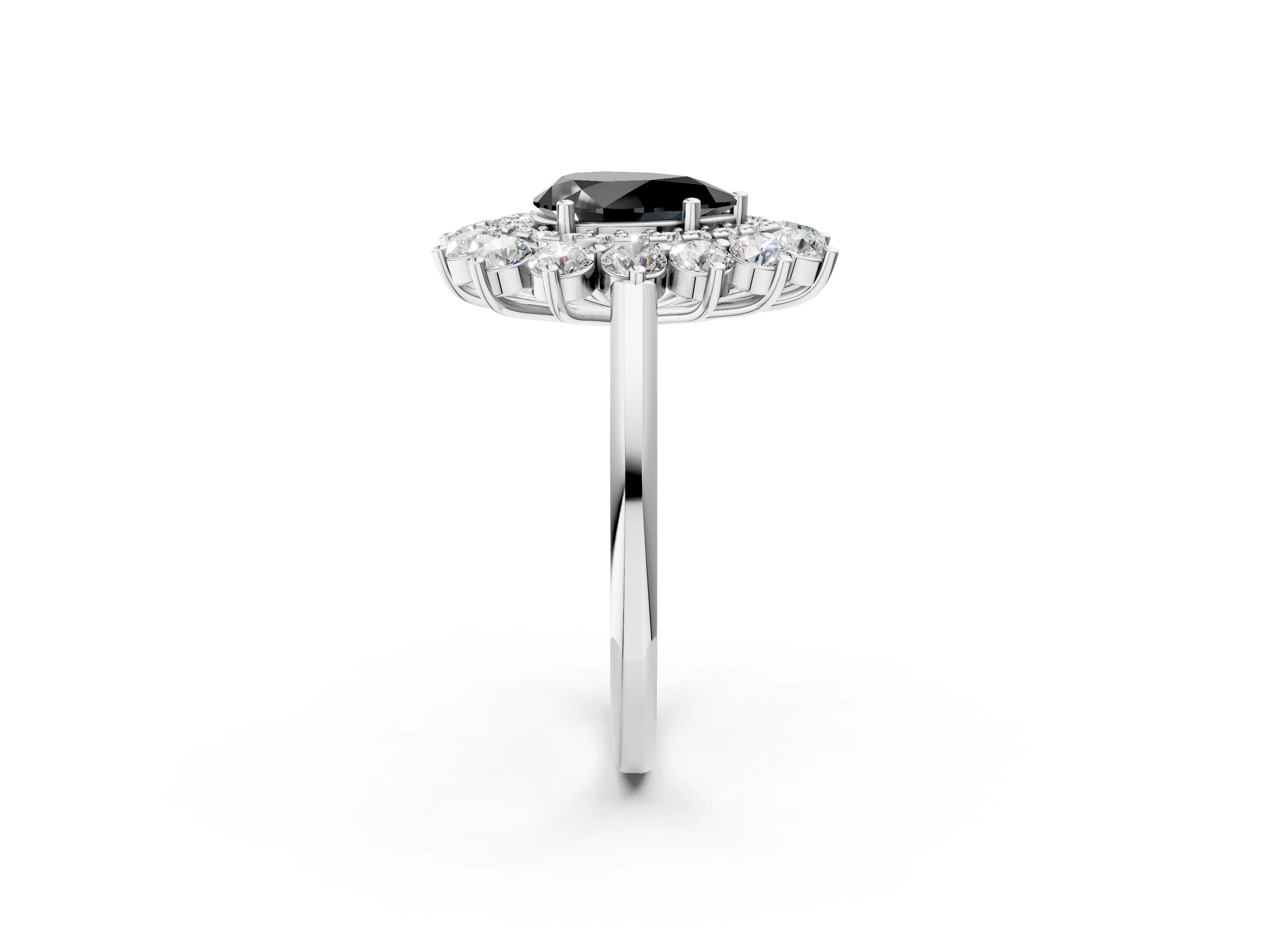 White gold Fancy Black Pear Cut Halo Cluster Diamond Ring with Pave Band and Four-Prong Setting_2