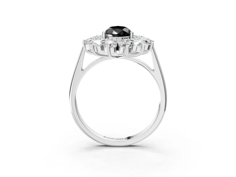 White gold Fancy Black Pear Cut Halo Cluster Diamond Ring with Pave Band and Four-Prong Setting_3