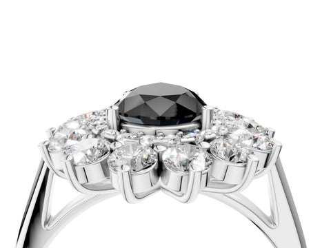 White gold Fancy Black Pear Cut Halo Cluster Diamond Ring with Pave Band and Four-Prong Setting_4
