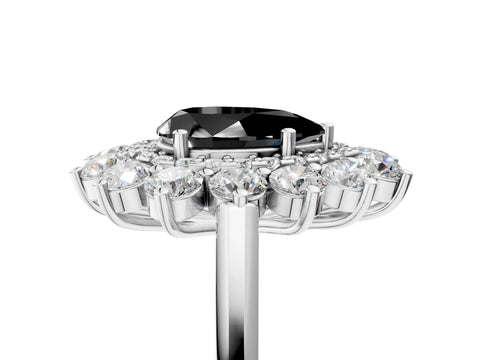 White gold Fancy Black Pear Cut Halo Cluster Diamond Ring with Pave Band and Four-Prong Setting_5