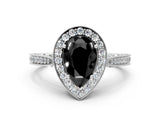 White gold Fancy Black Pear Cut Halo Diamond Engagement Ring with Split Shank Band and Four-Prong Setting_12