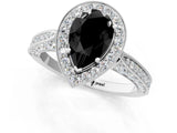 White gold Fancy Black Pear Cut Halo Diamond Engagement Ring with Split Shank Band and Four-Prong Setting_13
