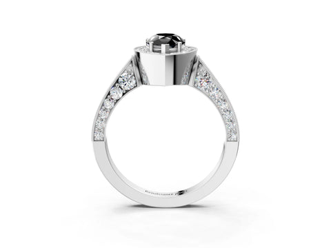White gold Fancy Black Pear Cut Halo Diamond Engagement Ring with Split Shank Band and Four-Prong Setting_15