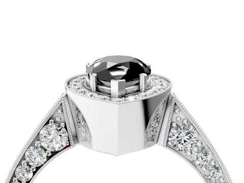 White gold Fancy Black Pear Cut Halo Diamond Engagement Ring with Split Shank Band and Four-Prong Setting_16