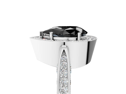 White gold Fancy Black Pear Cut Halo Diamond Engagement Ring with Split Shank Band and Four-Prong Setting_17