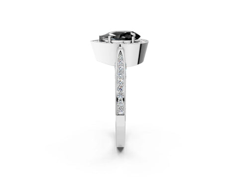 White gold Fancy Black Pear Cut Halo Diamond Engagement Ring with Split Shank Band and Four-Prong Setting_2