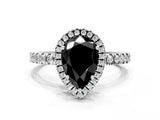 White gold Fancy Black Pear Cut Halo Diamond Pave Band with Prong Setting