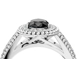 White gold Fancy Black Pear Cut Halo Diamond Ring with Beaded Split Shank and Four-Prong Setting_4