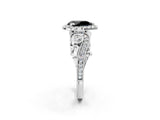White gold Fancy Black Pear Cut Halo Diamond Ring with Milgrain and Bezel Accents on a Split Shank Band_26