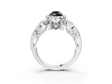 White gold Fancy Black Pear Cut Halo Diamond Ring with Milgrain and Bezel Accents on a Split Shank Band_27