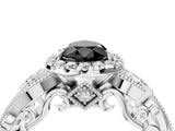 White gold Fancy Black Pear Cut Halo Diamond Ring with Milgrain and Bezel Accents on a Split Shank Band_28