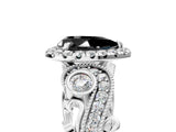 White gold Fancy Black Pear Cut Halo Diamond Ring with Milgrain and Bezel Accents on a Split Shank Band_29
