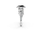 White gold Fancy Black Pear Cut Halo Diamond Ring with Milgrain and Bezel Accents on a Split Shank Band_2