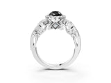 White gold Fancy Black Pear Cut Halo Diamond Ring with Milgrain and Bezel Accents on a Split Shank Band_3