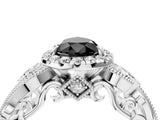 White gold Fancy Black Pear Cut Halo Diamond Ring with Milgrain and Bezel Accents on a Split Shank Band_4