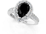 White gold Fancy Black Pear Cut Halo Diamond Ring with Pavé Band and Three-Prong Setting_13