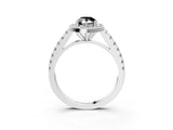 White gold Fancy Black Pear Cut Halo Diamond Ring with Pavé Band and Three-Prong Setting_15