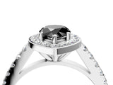 White gold Fancy Black Pear Cut Halo Diamond Ring with Pavé Band and Three-Prong Setting_16