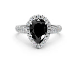 White gold Fancy Black Pear Cut Halo Diamond Ring with Pavé Band_12
