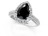 White gold Fancy Black Pear Cut Halo Diamond Ring with Pavé Band_13