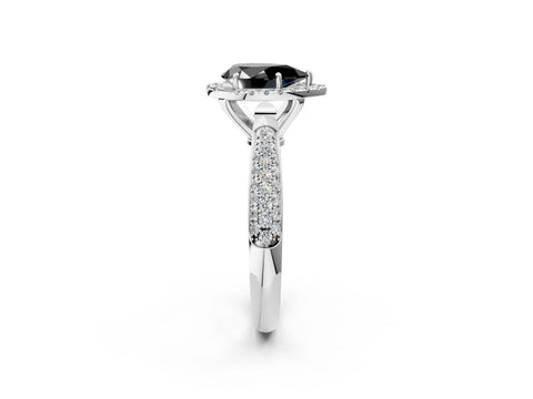 White gold Fancy Black Pear Cut Halo Diamond Ring with Pavé Band_14