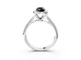 White gold Fancy Black Pear Cut Halo Diamond Ring with Pavé Band_15