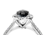 White gold Fancy Black Pear Cut Halo Diamond Ring with Pavé Band_16