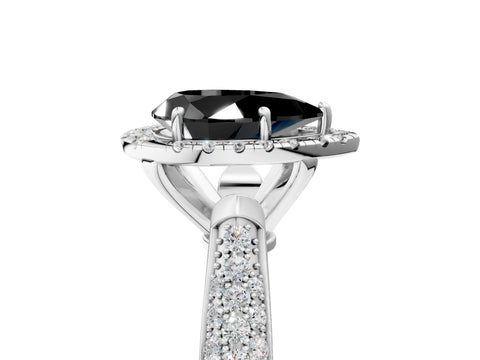 White gold Fancy Black Pear Cut Halo Diamond Ring with Pavé Band_17