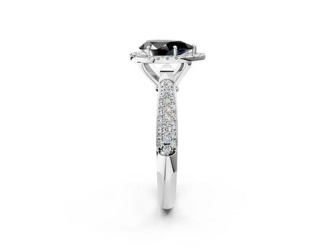 White gold Fancy Black Pear Cut Halo Diamond Ring with Pavé Band_2