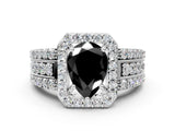 White gold Fancy Black Pear Cut Halo Diamond Ring with Round  Split Shank and Prong Setting_48