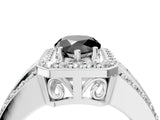 White gold Fancy Black Pear Cut Halo Diamond Ring with Round  Split Shank and Prong Setting_52