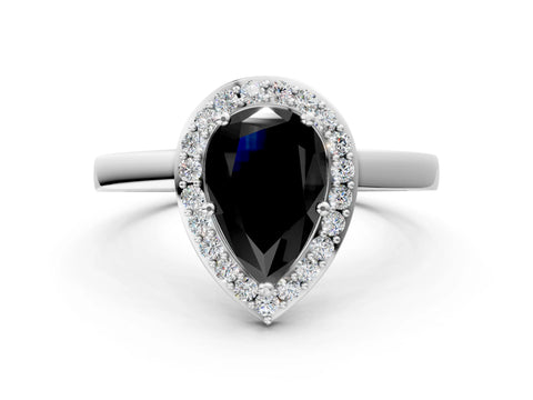 White gold Fancy Black Pear Cut Halo Diamond Ring with Solitaire Band and Prong Setting_24