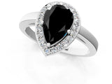 White gold Fancy Black Pear Cut Halo Diamond Ring with Solitaire Band and Prong Setting_25