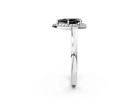 White gold Fancy Black Pear Cut Halo Diamond Ring with Solitaire Band and Prong Setting_26