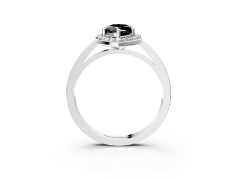 White gold Fancy Black Pear Cut Halo Diamond Ring with Solitaire Band and Prong Setting_27