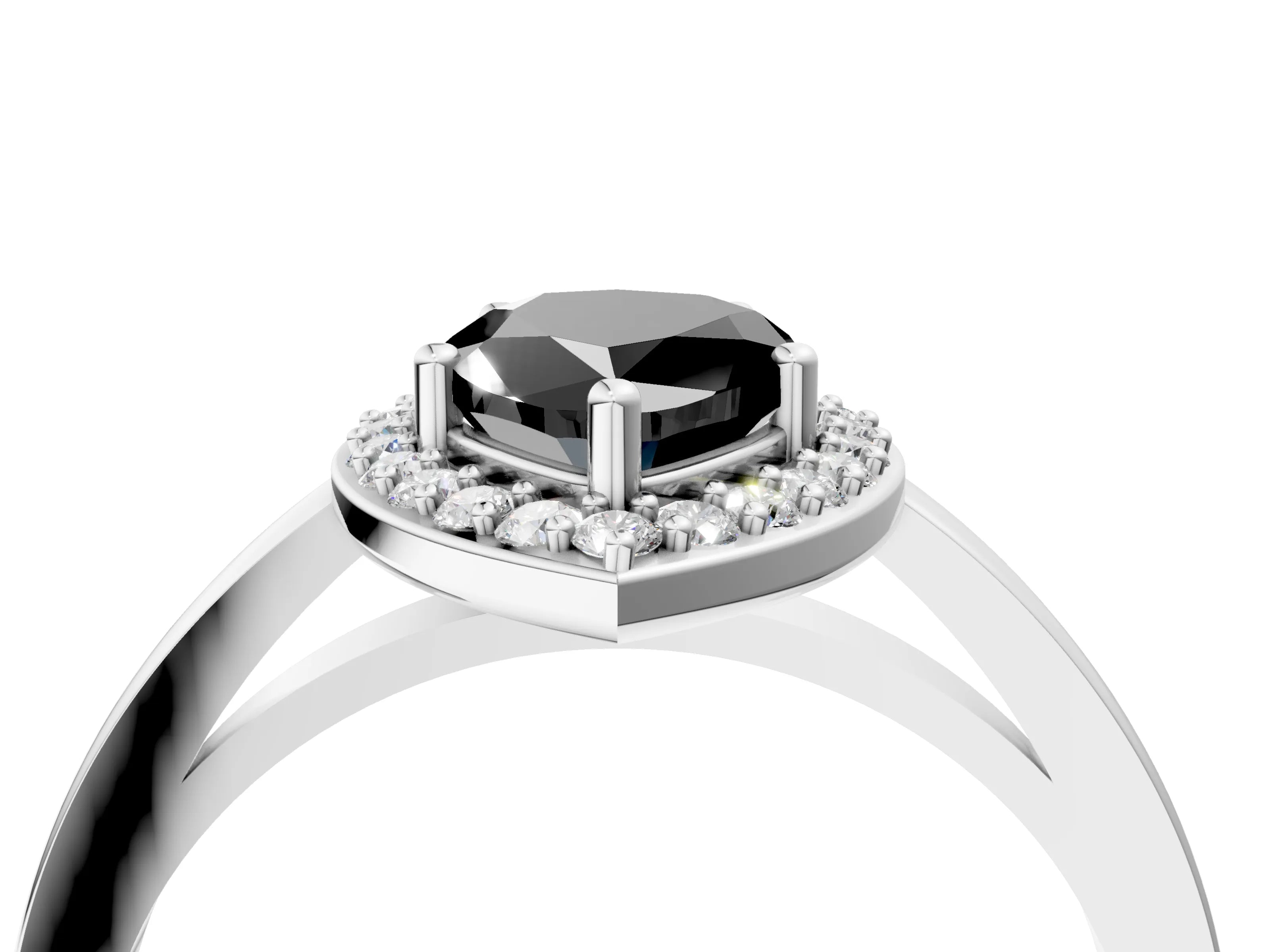White gold Fancy Black Pear Cut Halo Diamond Ring with Solitaire Band and Prong Setting_28