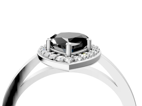 White gold Fancy Black Pear Cut Halo Diamond Ring with Solitaire Band and Prong Setting_28