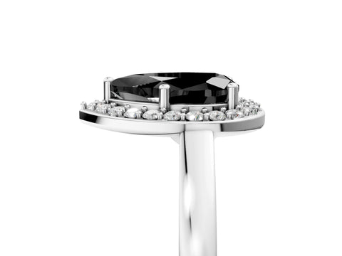 White gold Fancy Black Pear Cut Halo Diamond Ring with Solitaire Band and Prong Setting_29