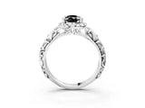 White gold Fancy Black Pear Cut Halo Diamond Solitaire with Filigree Band and Four-Prong Setting_3