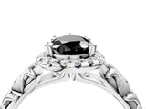 White gold Fancy Black Pear Cut Halo Diamond Solitaire with Filigree Band and Four-Prong Setting_4