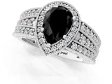 White gold Fancy Black Pear Cut Halo Diamond Split Shank Ring with Prong Setting_1