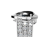 White gold Fancy Black Pear Cut Halo Diamond Split Shank Ring with Prong Setting_5
