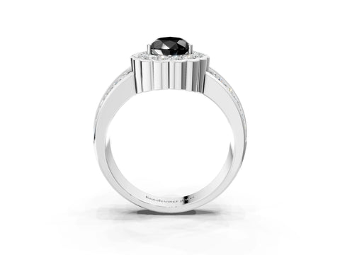 White gold Fancy Black Pear Cut Halo Diamond Split Shank Ring with Scalloped Prong Setting_15