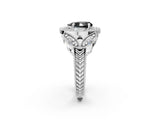 White gold Fancy Black Pear Cut Halo Milgrain Diamond Engagement Ring with Leaf Band and Four-Prong Setting_2