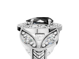 White gold Fancy Black Pear Cut Halo Milgrain Diamond Engagement Ring with Leaf Band and Four-Prong Setting_5