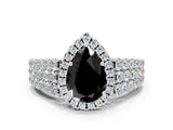 White gold Fancy Black Pear Cut Halo Pavé Diamond Engagement Ring with Split Shank and Four-Prong Setting_3