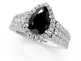 White gold Fancy Black Pear Cut Halo Pavé Diamond Engagement Ring with Split Shank and Four-Prong Setting_4