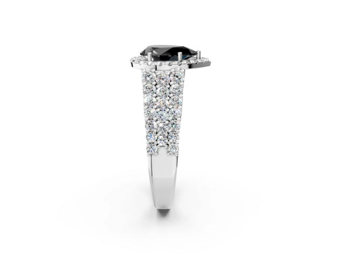 White gold Fancy Black Pear Cut Halo Pavé Diamond Engagement Ring with Split Shank and Four-Prong Setting_5